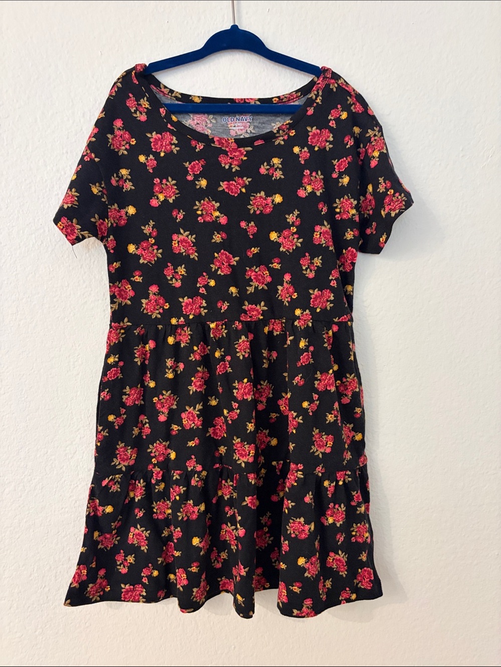 Old Navy Black Floral Tiered Dress - Pink & Yellow Flowers
